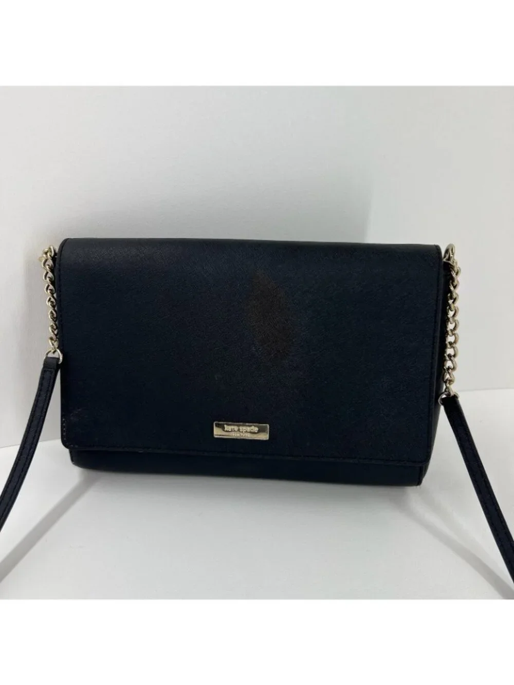 Kate Spade Tilden Place Alek Crossbody Bag Womens Saffiano Leather Chain Black